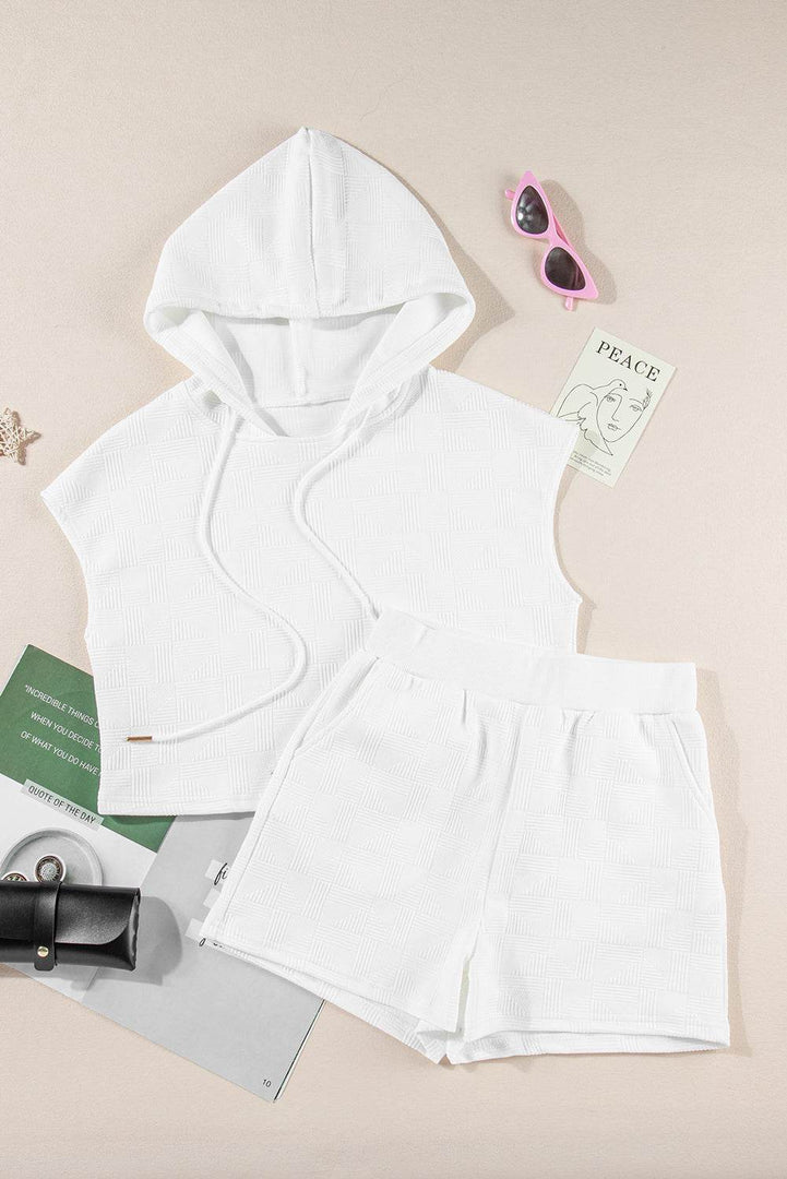 White Textured Cropped Hoodie and Shorts Set - Fashion Queen -  12
