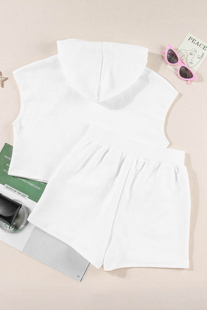White Textured Cropped Hoodie and Shorts Set - Fashion Queen -  13