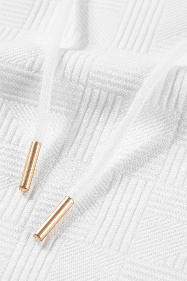 White Textured Cropped Hoodie and Shorts Set - Fashion Queen -  17