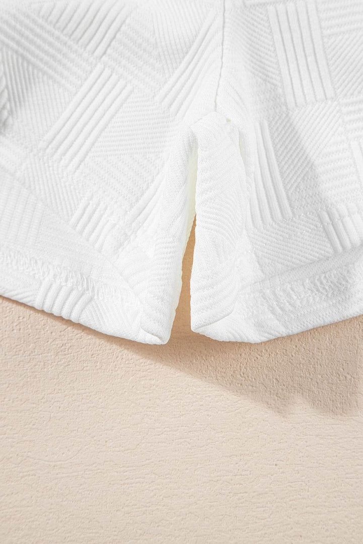 White Textured Cropped Hoodie and Shorts Set - Fashion Queen -  22