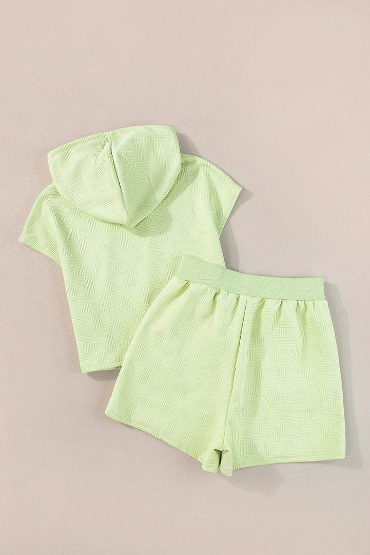 White Textured Cropped Hoodie and Shorts Set - Fashion Queen -  26