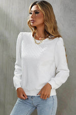 Load image into Gallery viewer, White Textured Puff Long Sleeve Round Neck Top - Fashion Queen -  6
