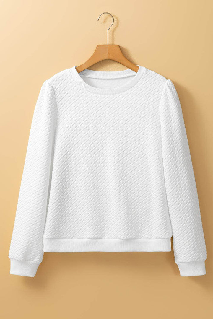 White Textured Puff Long Sleeve Round Neck Top - Fashion Queen -  7