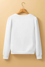 Load image into Gallery viewer, White Textured Puff Long Sleeve Round Neck Top - Fashion Queen -  8
