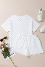 Load image into Gallery viewer, White Textured Split Neck Top and Drawstring Shorts Set - Fashion Queen -  10
