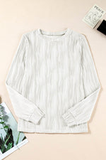 Load image into Gallery viewer, White Textured Wavy Round Neck Long Sleeve Top - Fashion Queen -  11
