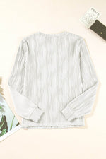 Load image into Gallery viewer, White Textured Wavy Round Neck Long Sleeve Top - Fashion Queen -  12
