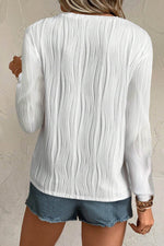 Load image into Gallery viewer, White Textured Wavy Round Neck Long Sleeve Top - Fashion Queen -  2
