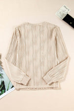 Load image into Gallery viewer, White Textured Wavy Round Neck Long Sleeve Top - Fashion Queen -  29
