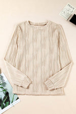 Load image into Gallery viewer, White Textured Wavy Round Neck Long Sleeve Top - Fashion Queen -  30
