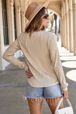 Load image into Gallery viewer, White Textured Wavy Round Neck Long Sleeve Top - Fashion Queen -  5
