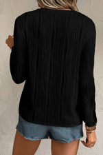 Load image into Gallery viewer, White Textured Wavy Round Neck Long Sleeve Top - Fashion Queen -  8
