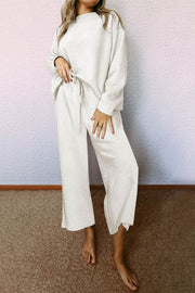 White Ultra Loose Textured 2pcs Slouchy Outfit - Fashion Queen -  1