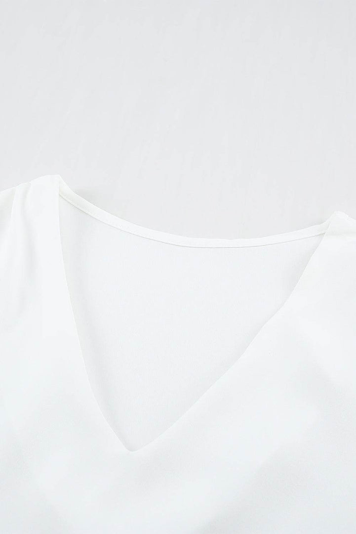 White V Neck Short Sleeve Tee - Fashion Queen -  11