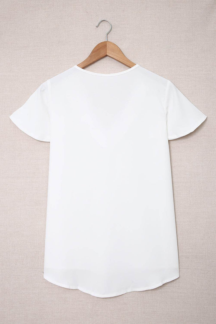 White V Neck Short Sleeve Tee - Fashion Queen -  7