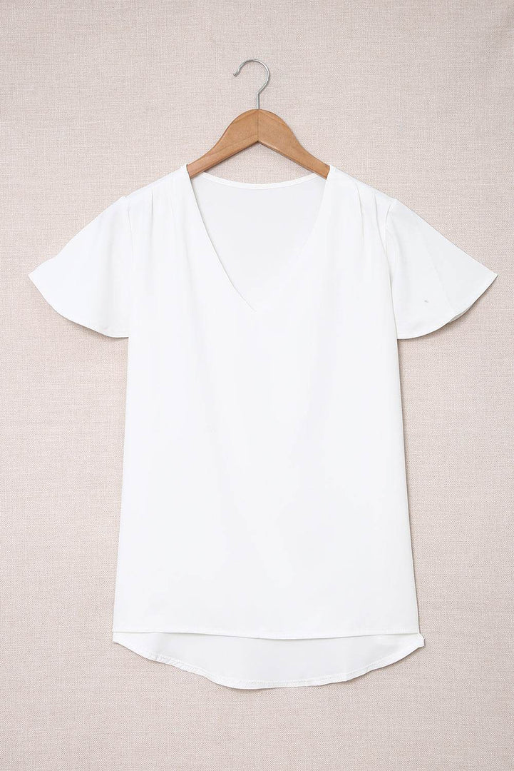 White V Neck Short Sleeve Tee - Fashion Queen -  8
