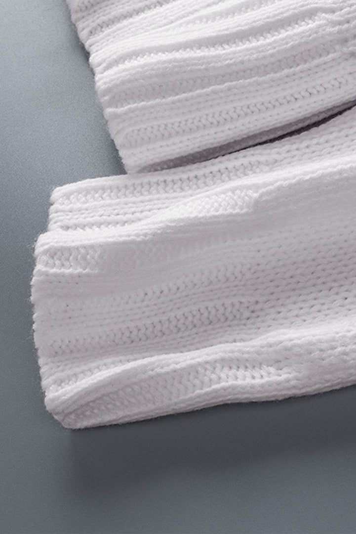 White V neck Drop Shoulder Knitted Sweater - Fashion Queen -  12