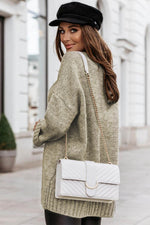Load image into Gallery viewer, White V neck Drop Shoulder Knitted Sweater - Fashion Queen -  5
