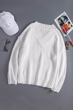 Load image into Gallery viewer, White V neck Drop Shoulder Knitted Sweater - Fashion Queen -  9
