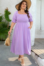 Load image into Gallery viewer, Wisteria Swiss Dot Smocked Frilled Neckline Short Sleeve Plus Size Dress - Fashion Queen -  11
