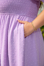 Load image into Gallery viewer, Wisteria Swiss Dot Smocked Frilled Neckline Short Sleeve Plus Size Dress - Fashion Queen -  17
