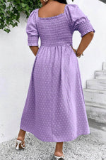 Load image into Gallery viewer, Wisteria Swiss Dot Smocked Frilled Neckline Short Sleeve Plus Size Dress - Fashion Queen -  2
