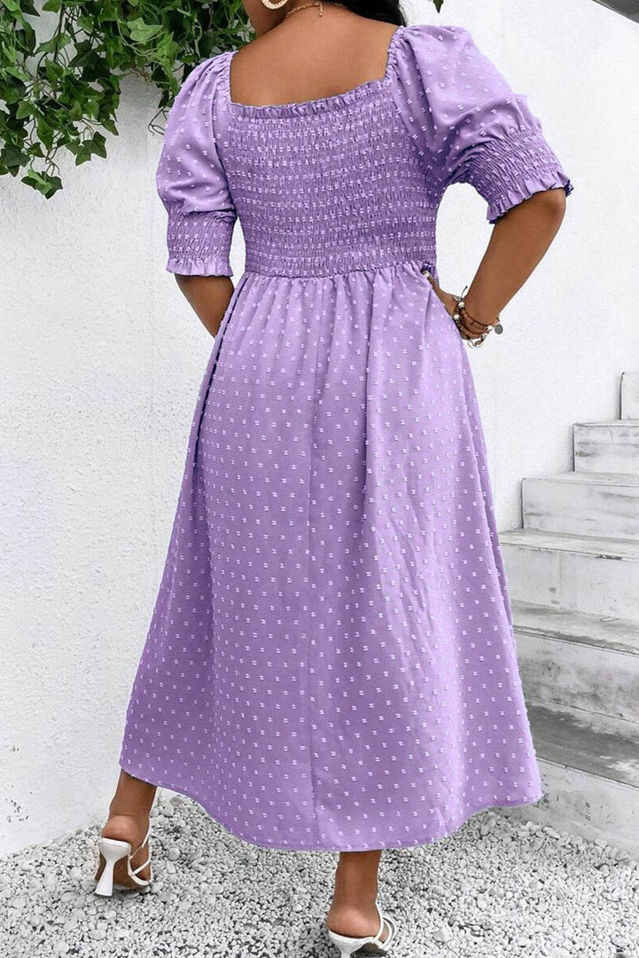 Wisteria Swiss Dot Smocked Frilled Neckline Short Sleeve Plus Size Dress - Fashion Queen -  2