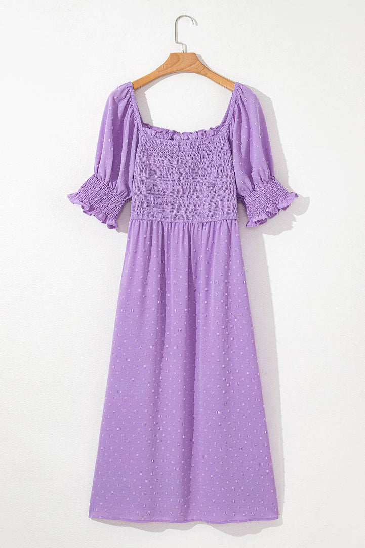 Wisteria Swiss Dot Smocked Frilled Neckline Short Sleeve Plus Size Dress - Fashion Queen -  20