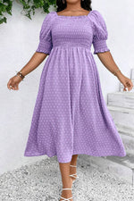 Load image into Gallery viewer, Wisteria Swiss Dot Smocked Frilled Neckline Short Sleeve Plus Size Dress - Fashion Queen -  4
