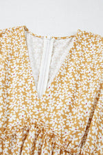 Load image into Gallery viewer, Yellow Floral Short Sleeve V Neck Frilly Tiered Mini Dress - Fashion Queen -  16
