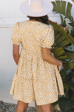 Load image into Gallery viewer, Yellow Floral Short Sleeve V Neck Frilly Tiered Mini Dress - Fashion Queen -  3

