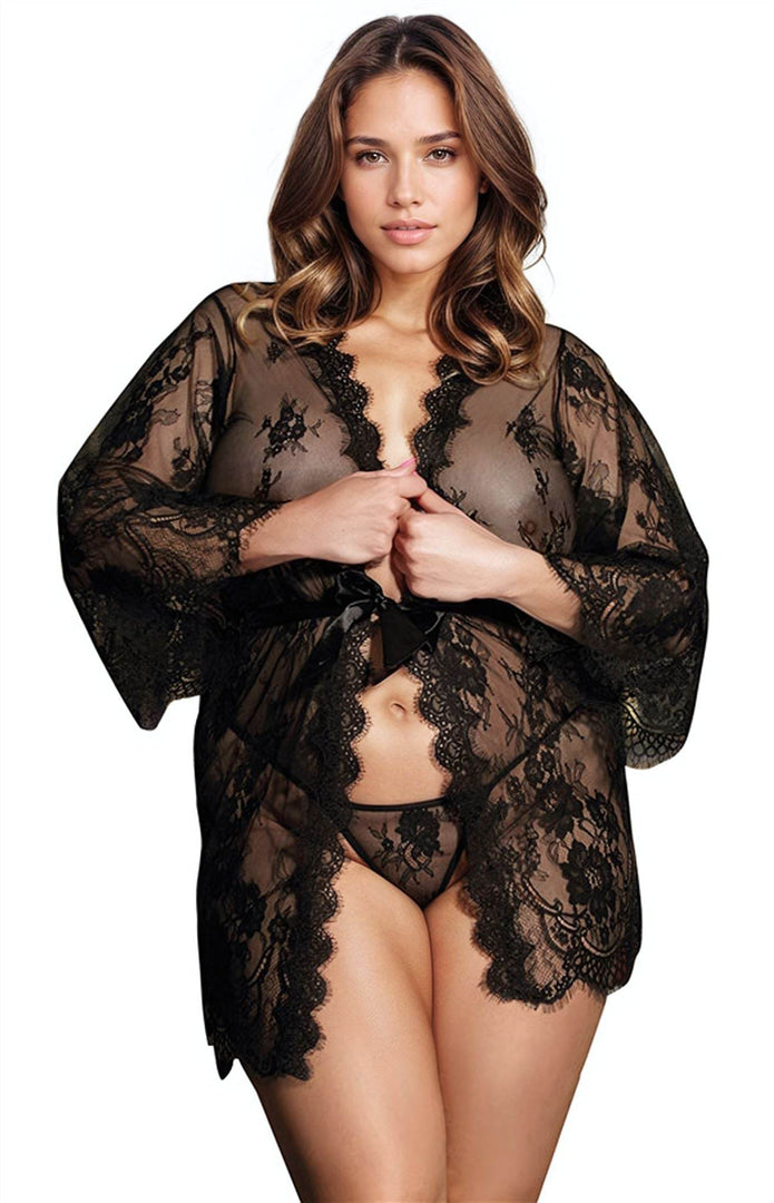 YesX YX827Q Robe Set Black - Up to 6XL - Fashion Queen -  1