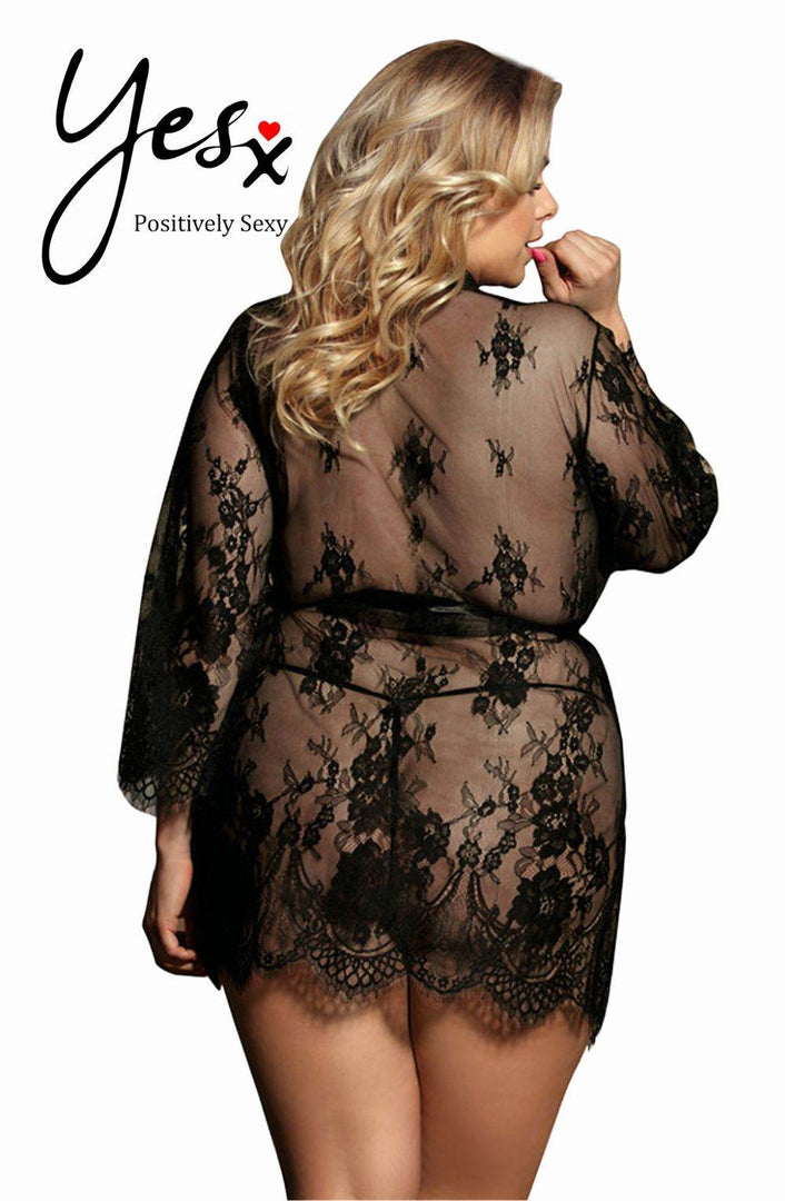 YesX YX827Q Robe Set Black - Up to 6XL - Fashion Queen -  3