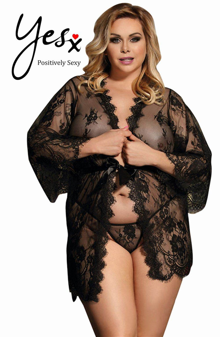 YesX YX827Q Robe Set Black - Up to 6XL - Fashion Queen -  4