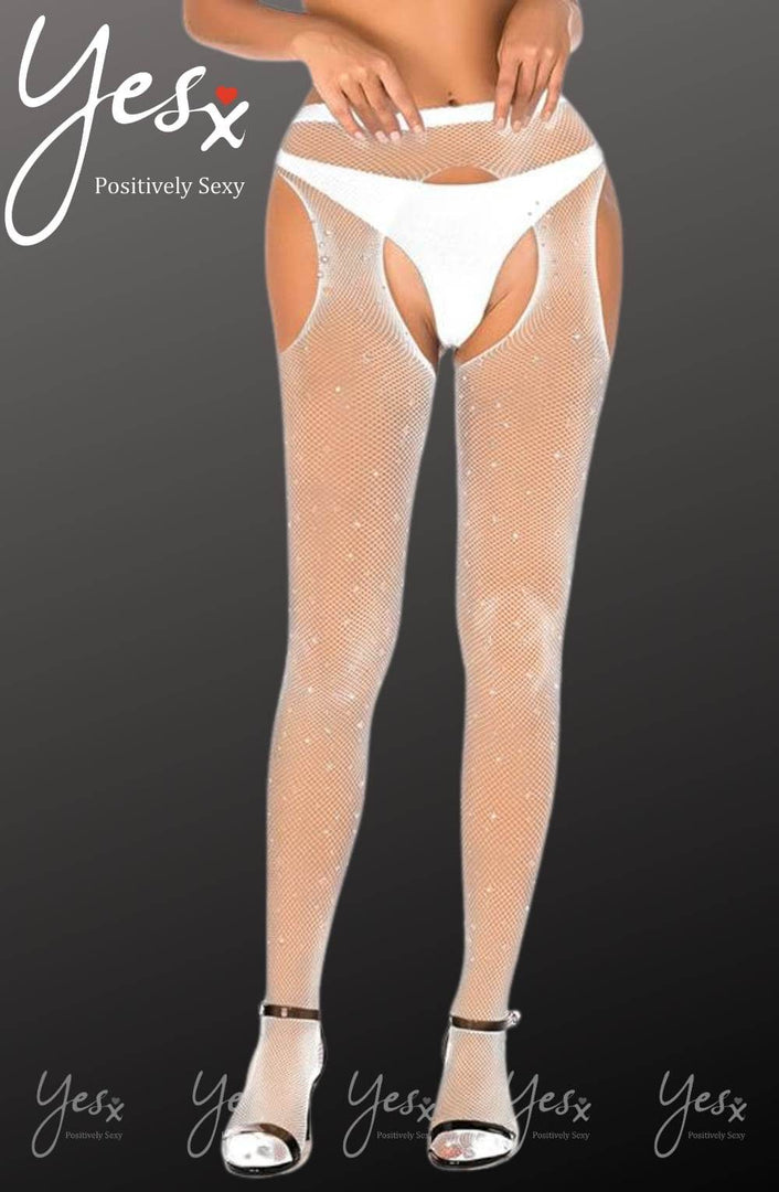 YesX YX851 Sparkly Fishnet White - Fashion Queen -  1