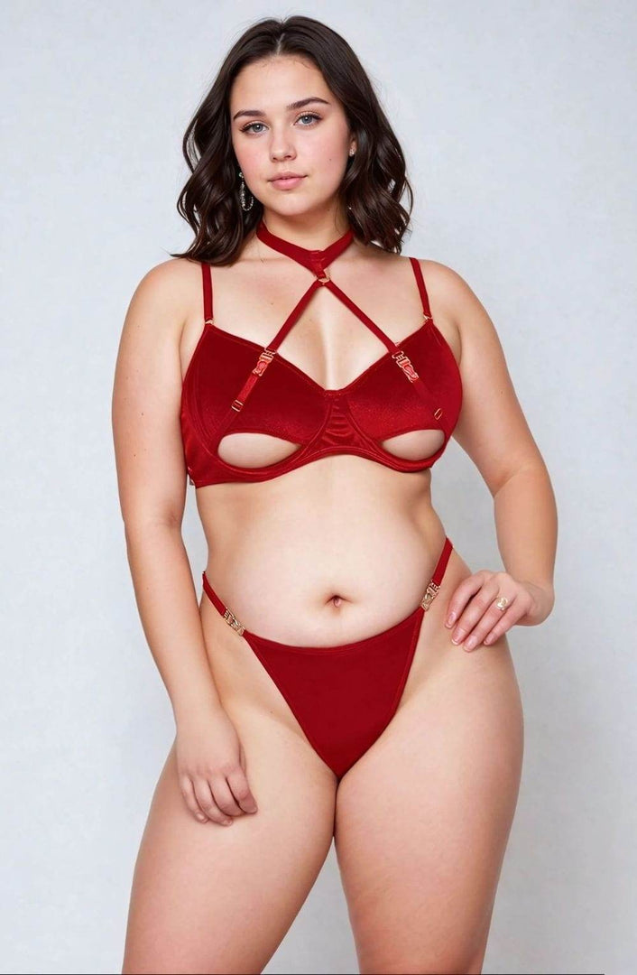 YesX YX872Q Hollow Cut Halter Bra Set Up To 2XL - Fashion Queen -  1
