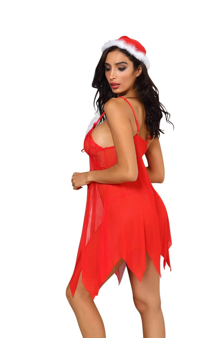 YesX YX947 3pc Red/White Hat, Babydoll & Thong - Fashion Queen -  4