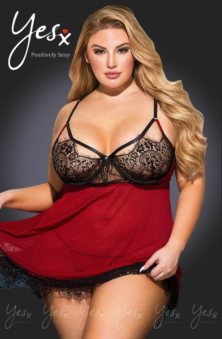 YesX YX958Q Black/Red Babydoll Set - Fashion Queen -  2