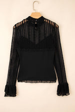 Load image into Gallery viewer, Black Lace Patchwork Flounce Sleeve Slim Fit Top
