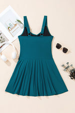 Load image into Gallery viewer, Sea Green Adjustable Straps Cutout Ruched Knot Slit One Piece Swim Dress
