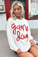 Load image into Gallery viewer, Black Tinsel Game Day Drop Shoulder Graphic Sweatshirt - Fashion Queen

