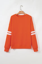 Load image into Gallery viewer, Fiery Red Varsity Striped Detail Drop Shoulder Oversized Sweatshirt - Fashion Queen -  11
