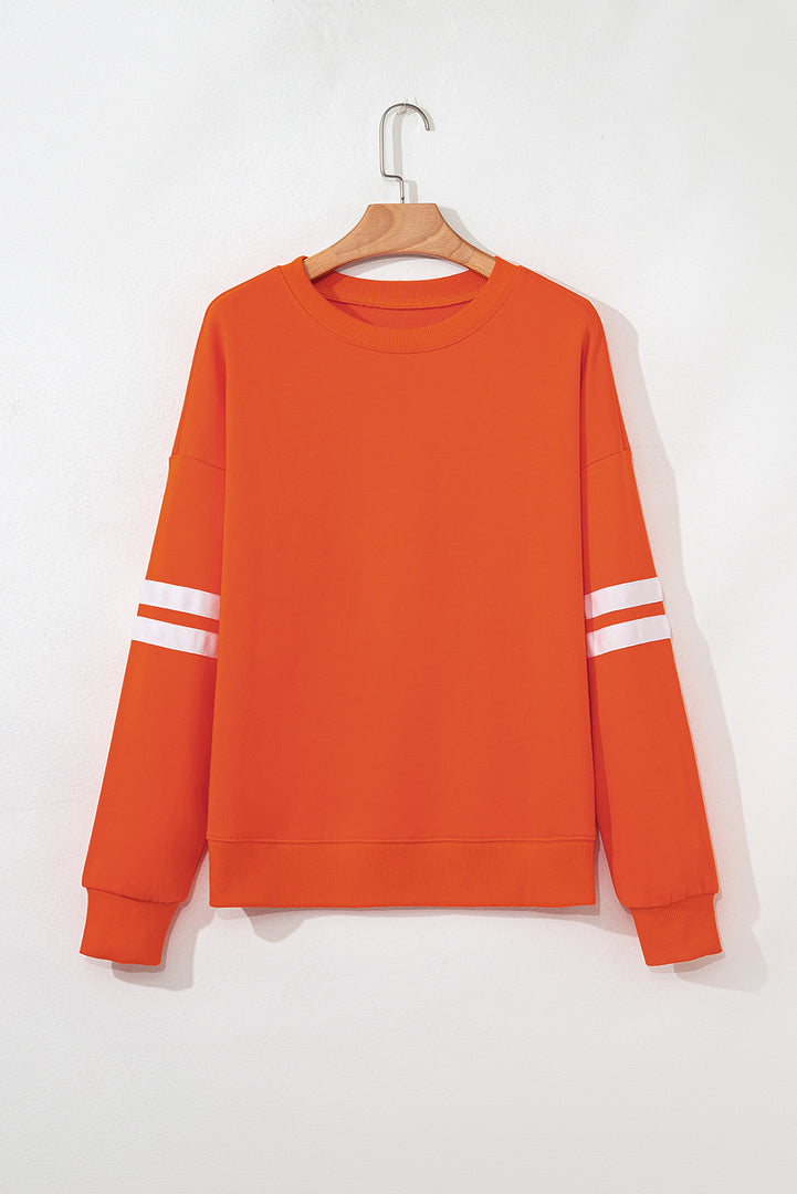 Fiery Red Varsity Striped Detail Drop Shoulder Oversized Sweatshirt - Fashion Queen -  11