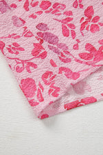 Load image into Gallery viewer, Pink Floral Puff Sleeve Split Neck Lightweight Blouse
