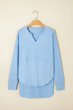 Load image into Gallery viewer, Myosotis Notched Neck Terry Raw Hem Long Sleeve Top
