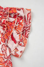 Load image into Gallery viewer, Red Vintage Floral Ruffle Sleeve V Neck Blouse
