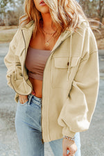 Load image into Gallery viewer, Black Flap Pocket Drawstring Hood Zip Up Jacket
