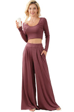 Load image into Gallery viewer, Black Solid Color Ribbed Crop Top Long Pants Set - Fashion Queen
