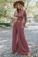 Load image into Gallery viewer, Black Solid Color Ribbed Crop Top Long Pants Set - Fashion Queen
