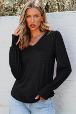 Load image into Gallery viewer, Black Shirred Shoulder Frilled Cuffs Long Sleeve Top - Fashion Queen -  1

